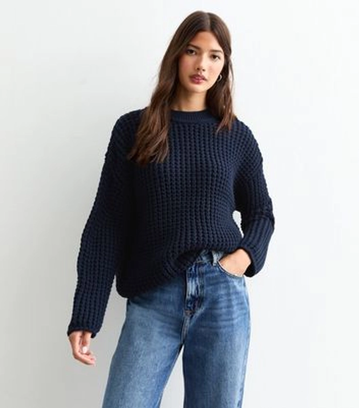 Navy Moss Stitch Crew-Neck Jumper