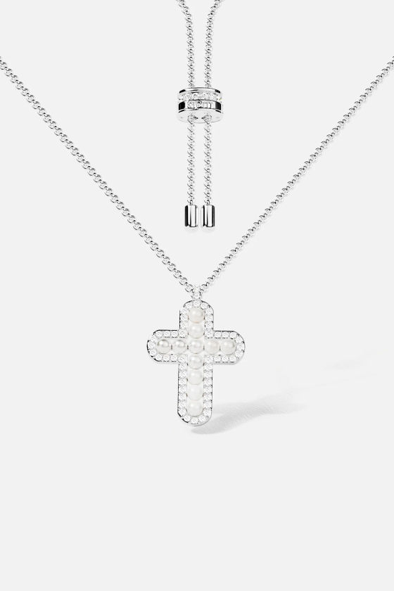 Collier Ajustable Croix avec Perles