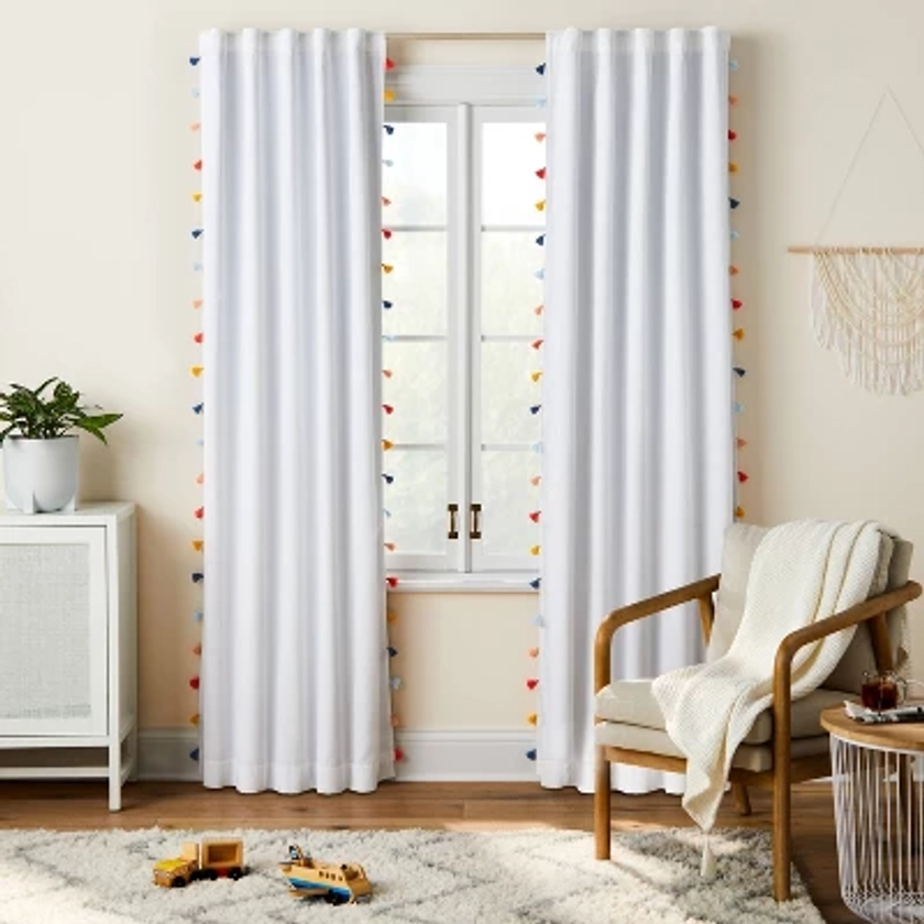 95" Blackout Tassel Kids' Curtain Panel White - Pillowfort™