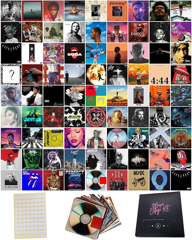 160 Pcs Album Covers | Unique Square Printed Photos 6x6 | Album Cover Posters Collage Kit | Music Posters for Room Aesthetic | Aesthetic Posters | 80 Poster Pack & 80 stickers | Album Cover Art Posters | Wall Posters