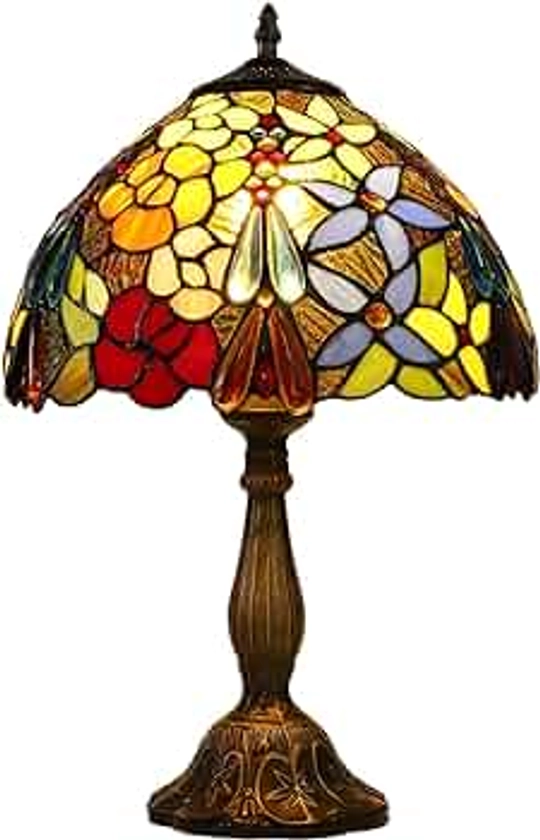 FUMAT Lampe Tiffany, 12 Pouces Vintage Fleur Vitrail Style Table Lampe, Lampe de Chevet, Lampe de Lecture, Lampe de Table, Pour Chambre Salon, Ampoule E27 Fournie