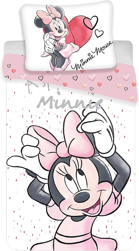 Disney Minnie White - Set di biancheria da letto in cotone, copripiumino 1 posto