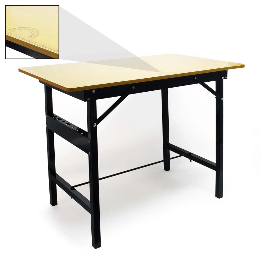 Wiltec Table de travail pliable – Capacité de charge 150 kg max. – Acier et MDF – Surface de travail 100 x 60 cm avec Règle linéaire et Rapporteur ... | Leroy Merlin