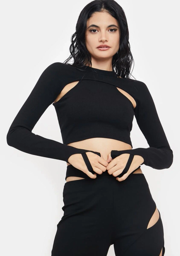 Cutout Cropped Long Sleeve Top