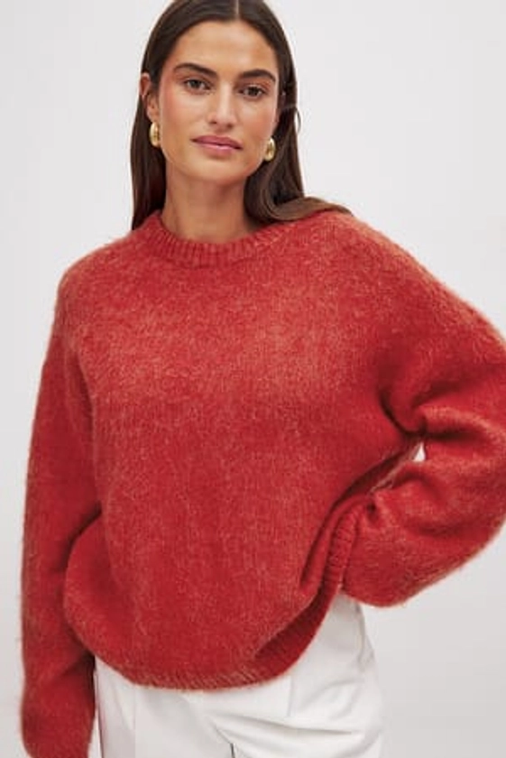 Wool Blend Oversized Sweater Red