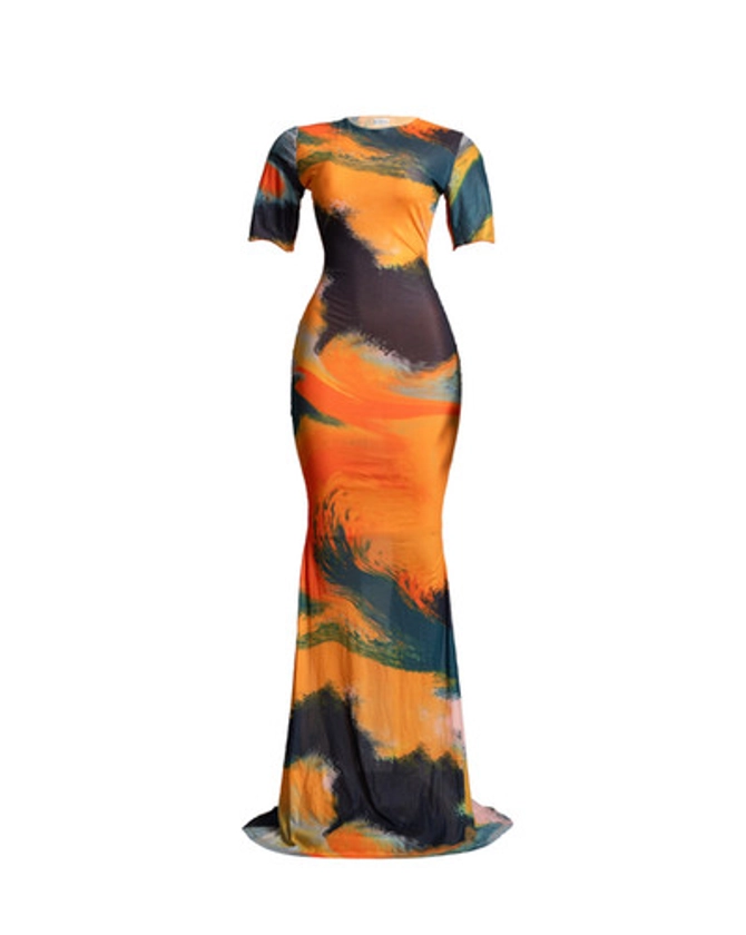 Lava Print Mesh Dress | Rendoll