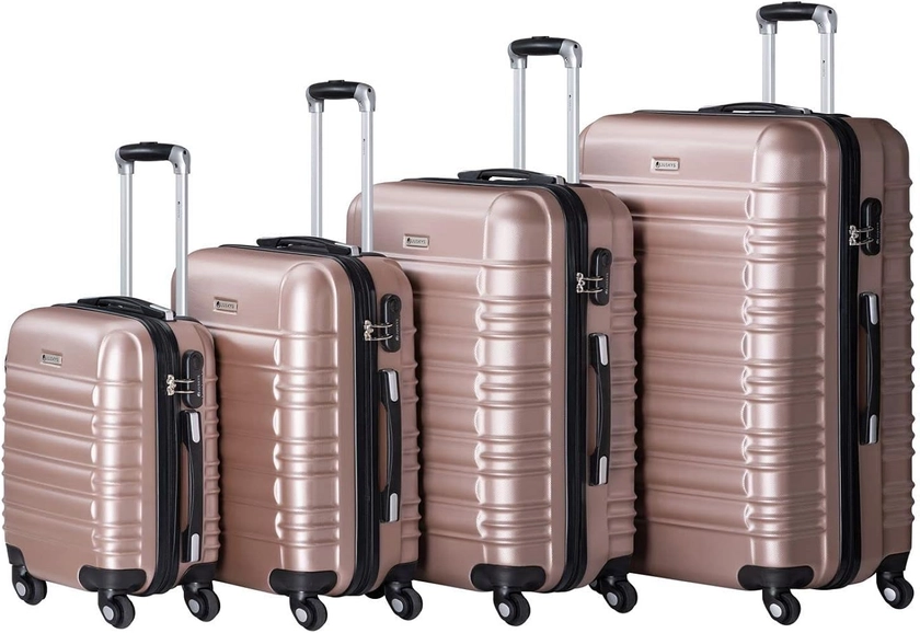 Juskys Ensemble de valises rigides 4 pièces - Serrure à Combinaison, roulettes silencieuses 360°, poignée télescopique, légères - valises Couleur Rose
