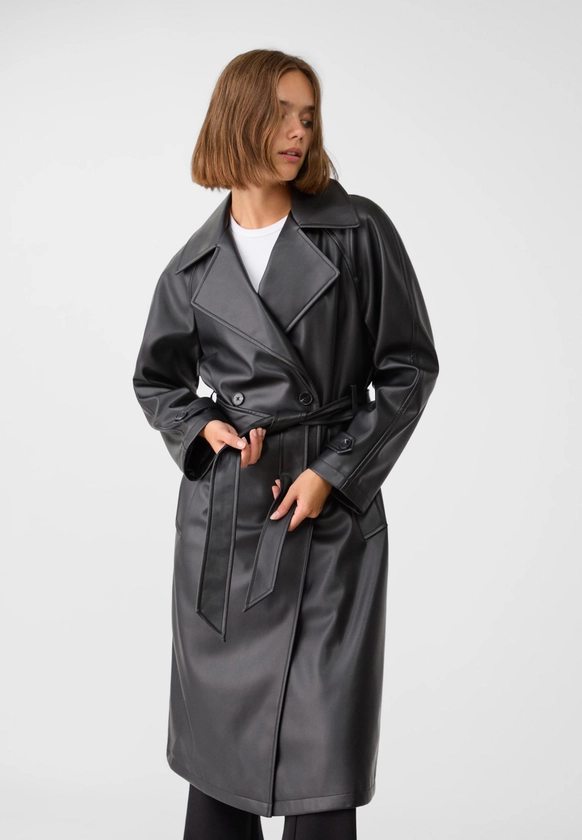 Long faux leather trench coat - Women's Jackets | Stradivarius Italy