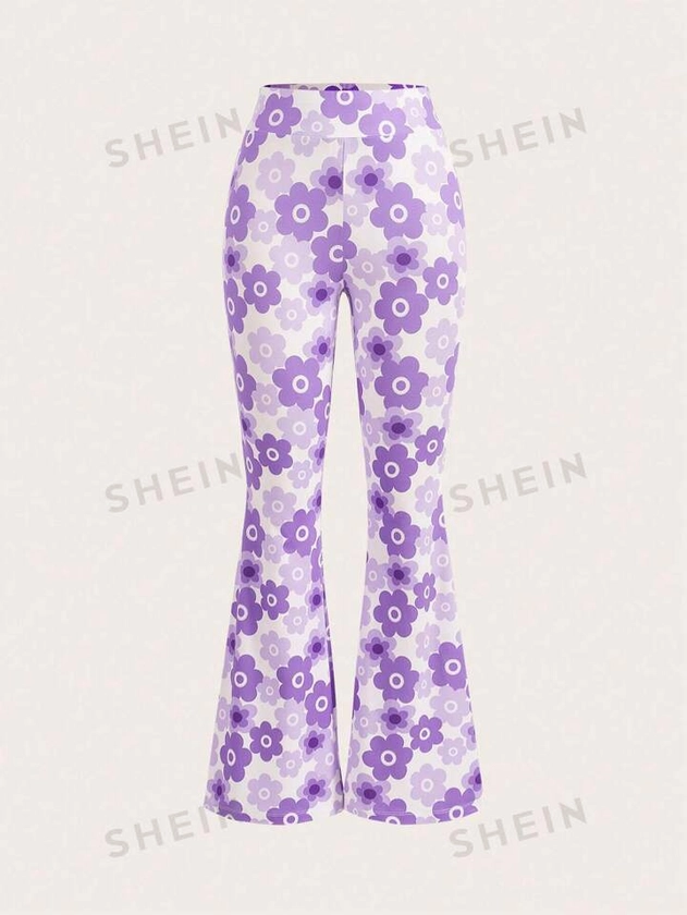 SHEIN ICON Allover Floral Print Flare Leggings Pants