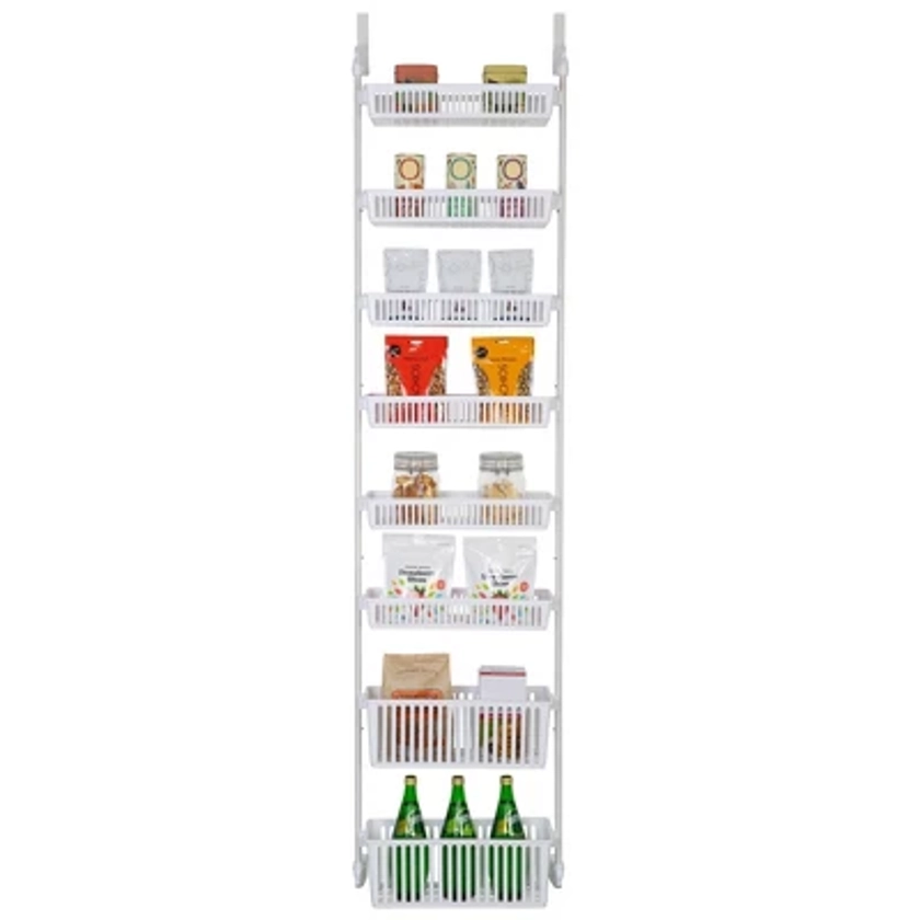 Smart Design 8-Tier Over The Door Hanging Pantry Organizer with 6 full Baskets and 2 Deep Baskets White