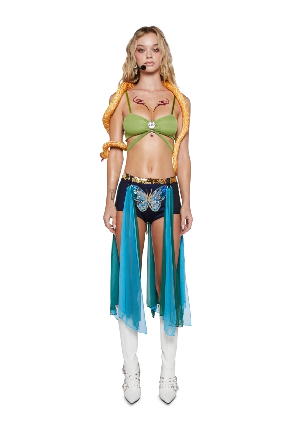 Sexy Womans Halloween Costume Britney Spears Snake Charmer Slave Costume Set Slave For You - Green