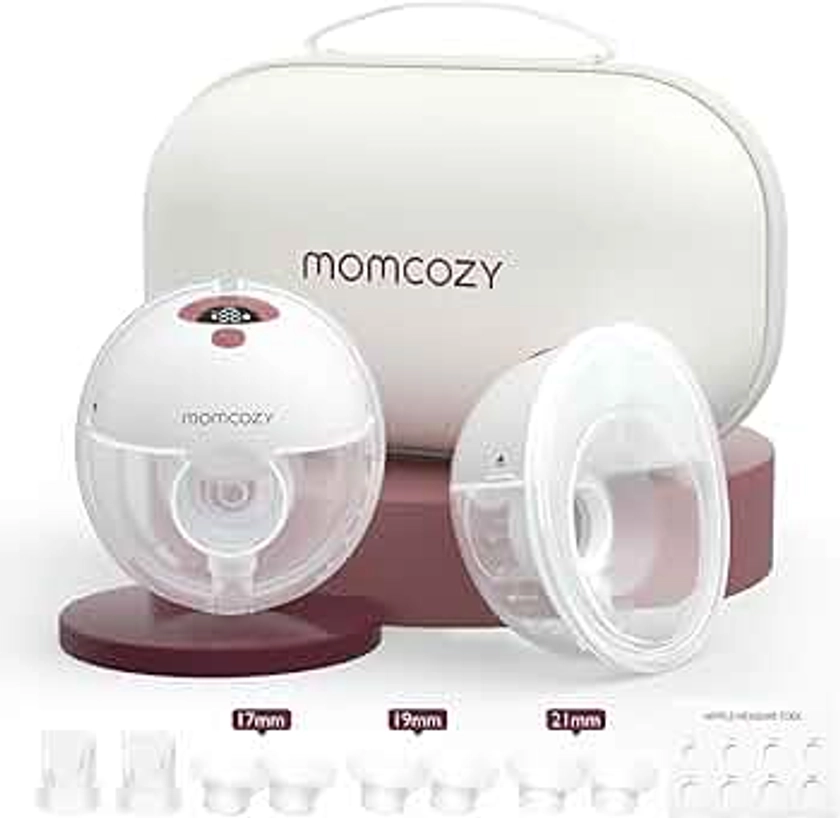 Momcozy Breast Pump Hands Free M5, Wearable Breast Pump of Baby Mouth Double-Sealed Flange with 3 Modes & 9 Levels, Electric Breast Pump Portable - 24mm, 2 Pack Cozy Red