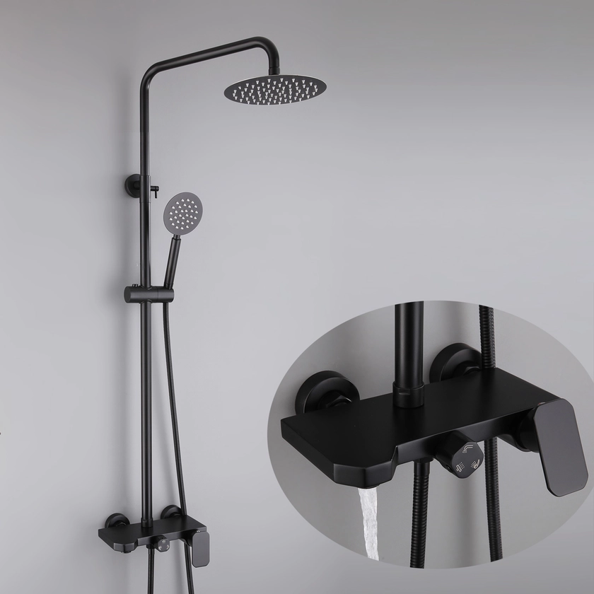Colonne de douche noire en acier inox avec robinetterie pour salle de bains