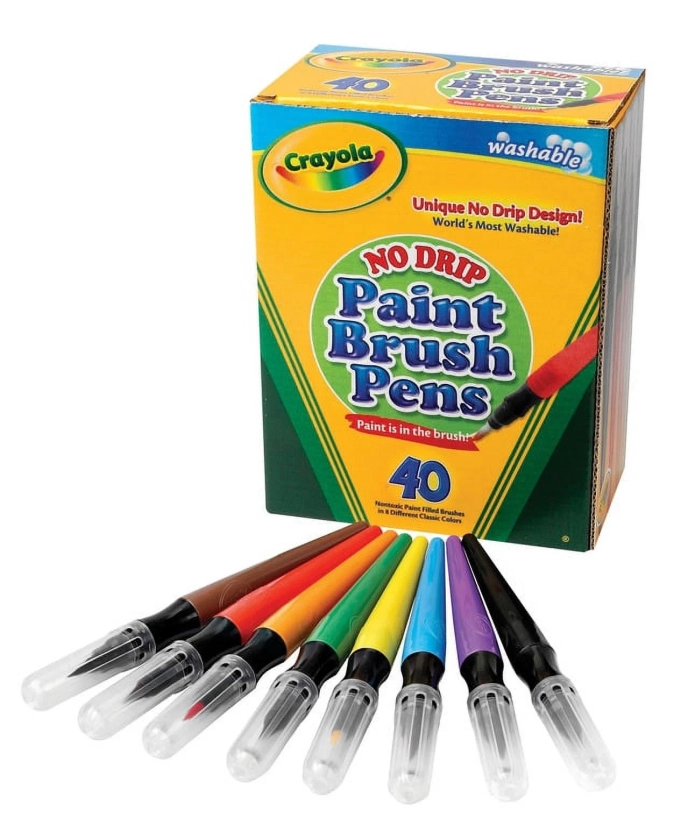 Crayola No-Drip Paint Brush Pens, 8 Assorted Colors, Set of 40