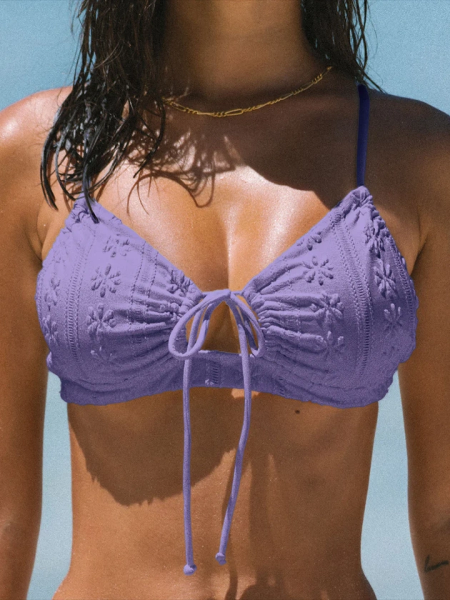 Purple Jacquard Front Drawstring Bikini Top & Reviews - Purple - Sustainable Bikinis | BERLOOK