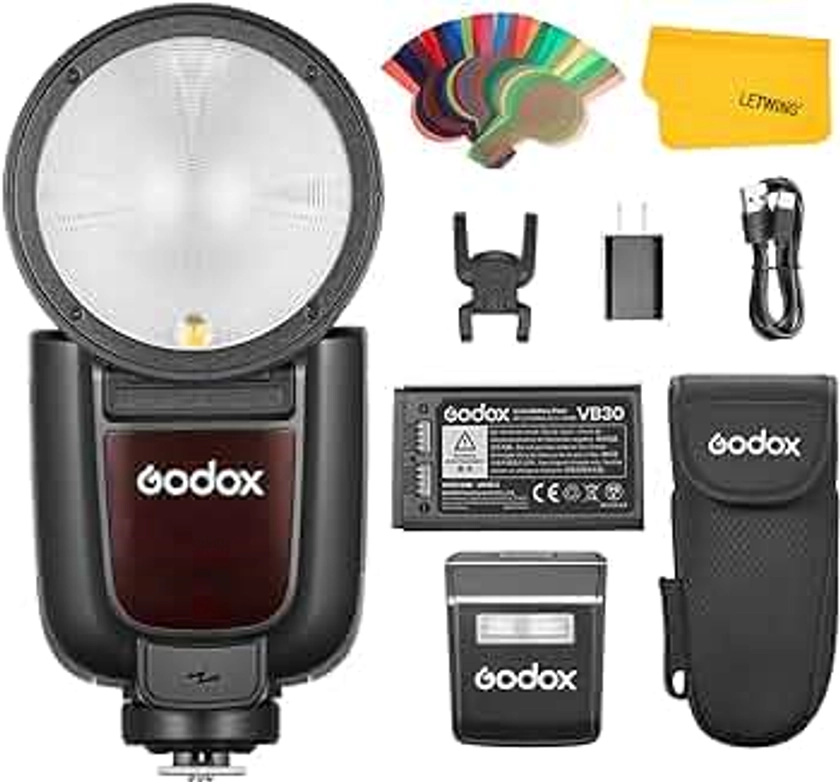 GODOX V1 Pro V1Pro F Round Head Camera Flash for Fujifilm, 2.4G Wireless TTL Fuji Speedlite HSS 1/8000s, 2980mAh Li-ion Battery, Detachable Sub Flash SU-1, Support Type-C Charge, M/TTL Flash Mode