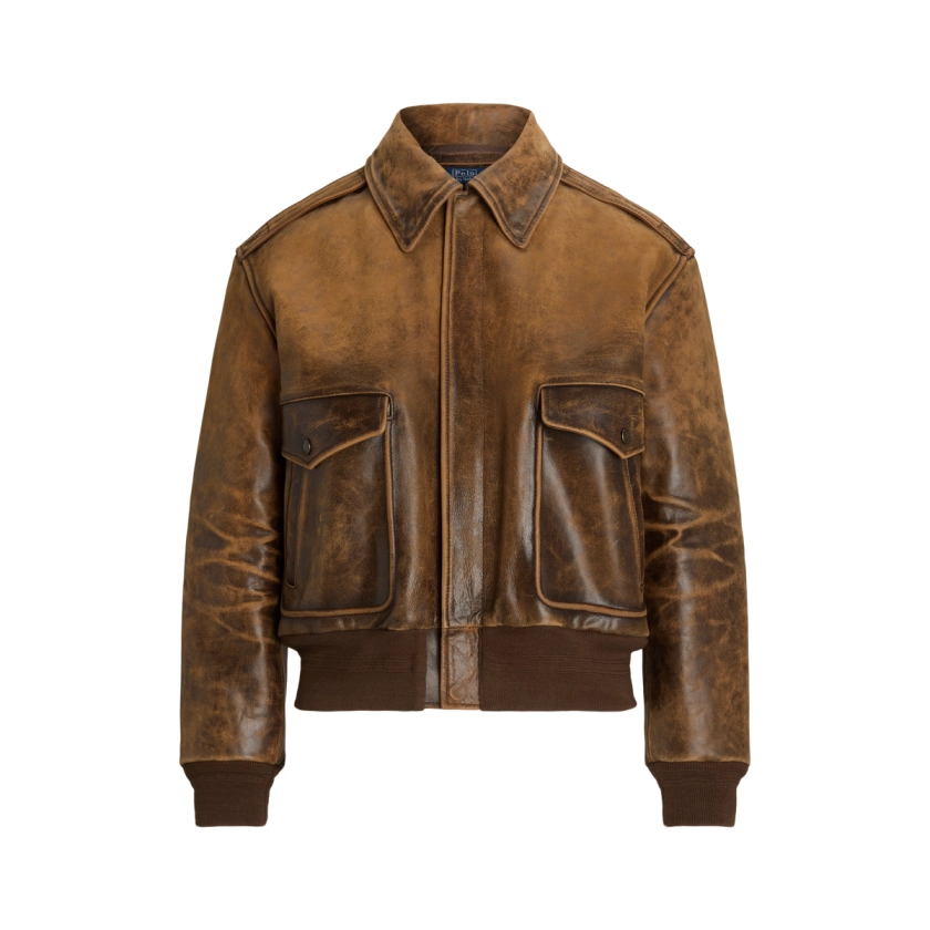 Burnished Leather Bomber Jacket