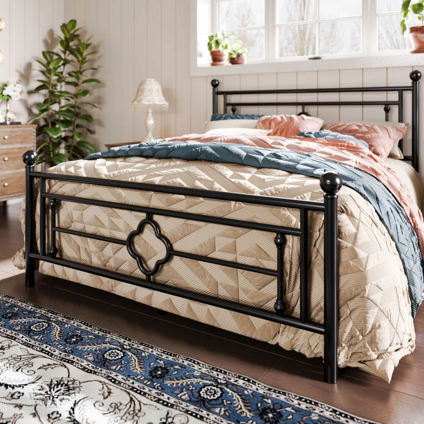 Winston Porter 14 Inch Metal Platform Bed Frame - Victorian Vintage Style | Wayfair