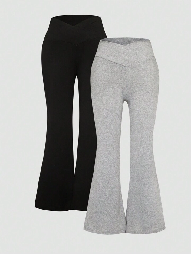 2pcs/Set Solid Colored Long Pants For Teenage Girls