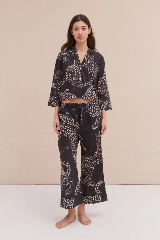 Boxy Shirt and Wide Leg Trouser Set The Jag Print Navy -