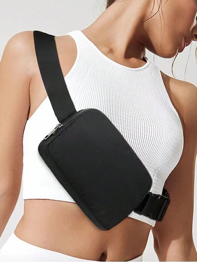 Ladies' All-Match Solid Color Waist Bag With Shoulder Strap