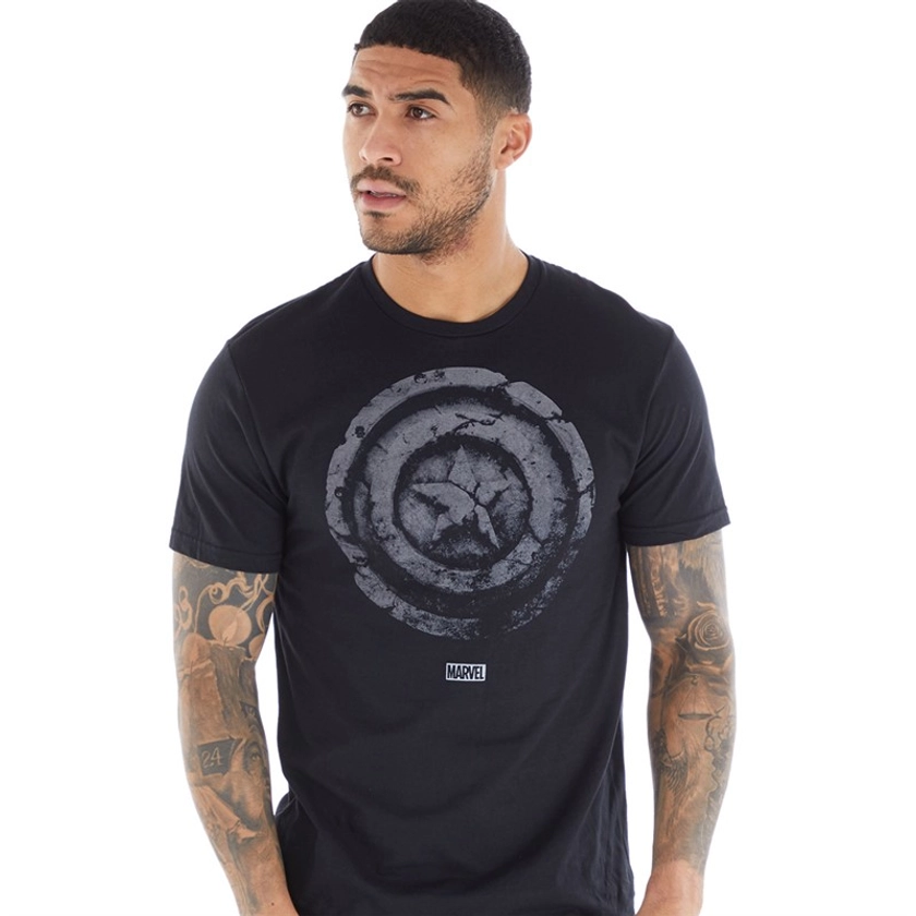 Marvel Mens Captain America Brick Shield T-Shirt Black