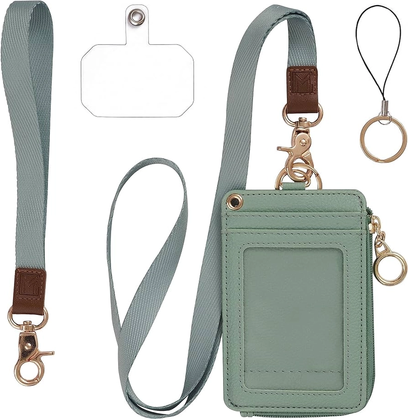 Amazon.com : MONDO DESIGNS 2-in-1 ID Badge Holder & Lanyard Wallet - Multi-Use Womens Small Wallet with Removable Wristlet & Neck Lanyard, Clear Window, 5 Card Slots, Phone Holder, Ring Keychain - Green : Office Products