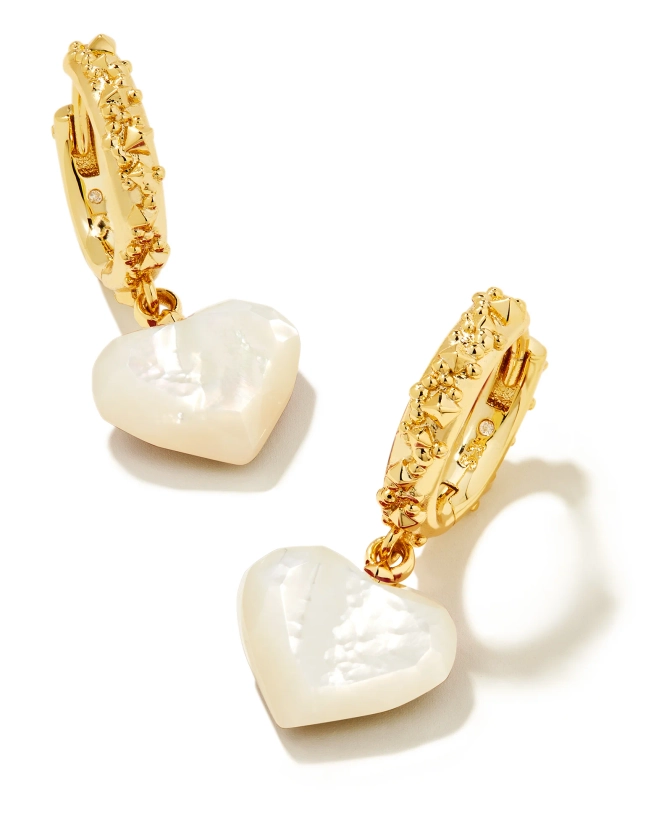 Penny Gold Heart Huggie Earrings in Ivory Mother-of-Pearl