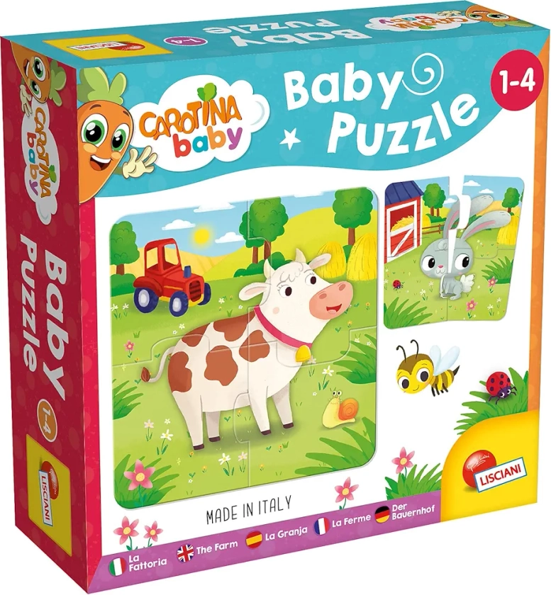 Lisciani - Carotina Baby - 6 Puzzles La Ferme - Puzzles de 4 pièces Pour Enfants de 1 à 4 ans - Jeu Éducatif avec Animaux de La Ferme - Apprentissage Ludique - Fabriqué en Italie
