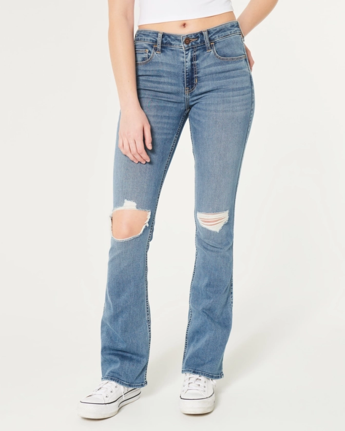 Women's Mid-Rise Ripped Medium Wash Boot Jeans | Women's Bottoms | HollisterCo.com