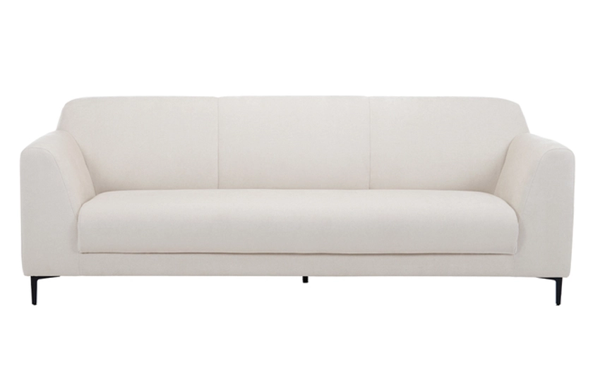Canapé design 4 places en tissu effet velours beige et métal noir ALOWISS - Miliboo