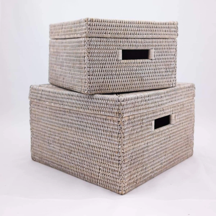 Square Lidded Baskets with Cutout Handles