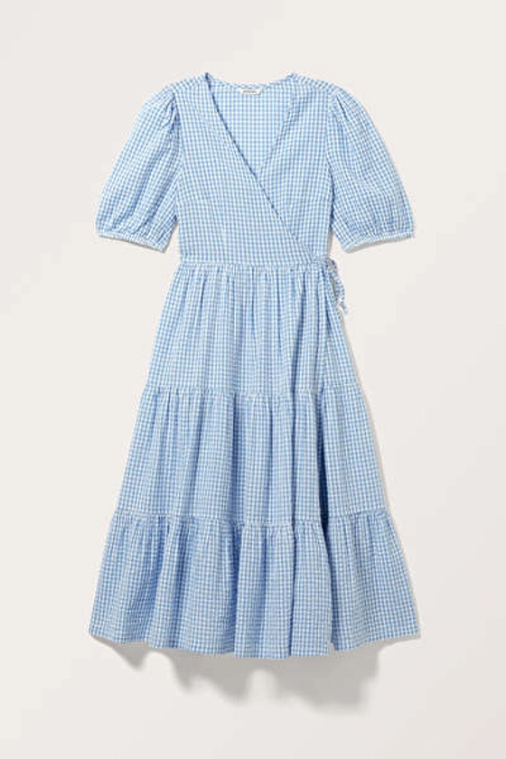 Short Sleeve Maxi Wrap Dress - Light Blue Check - Monki GB