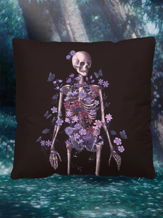 ROMWE Fairy Grunge Skull Pattern Cushion Cover Without Filler