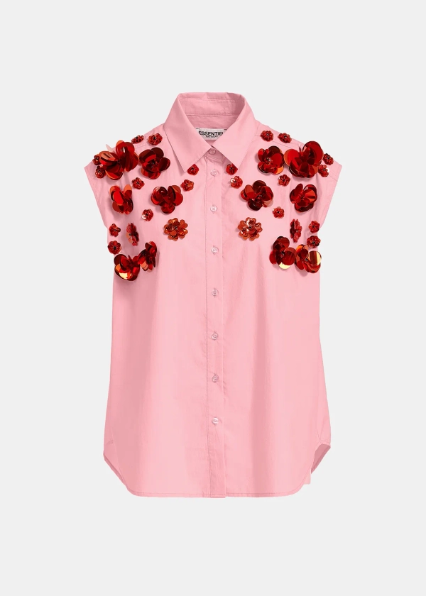 Light pink sleeveless cotton shirt with embellishments
