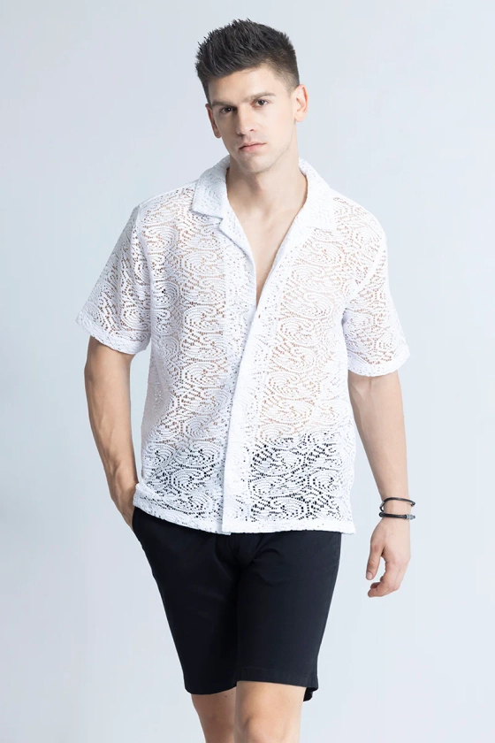 Dual Fusion White Crochet Shirt