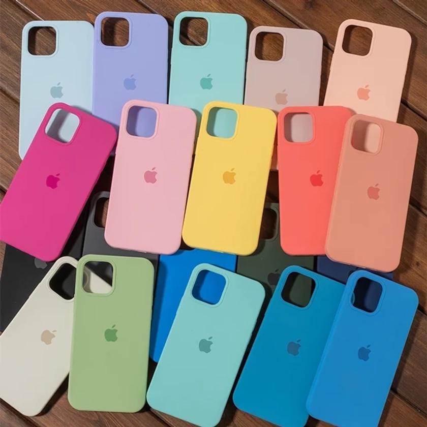 Coques en silicone officielles pour Apple iPhone, coque d'origine pour iPhone 15, 14, 13, 11, 12 Pro Max, 11, 14, 15, 13, 12 Pro, 7, 8, SE 2020