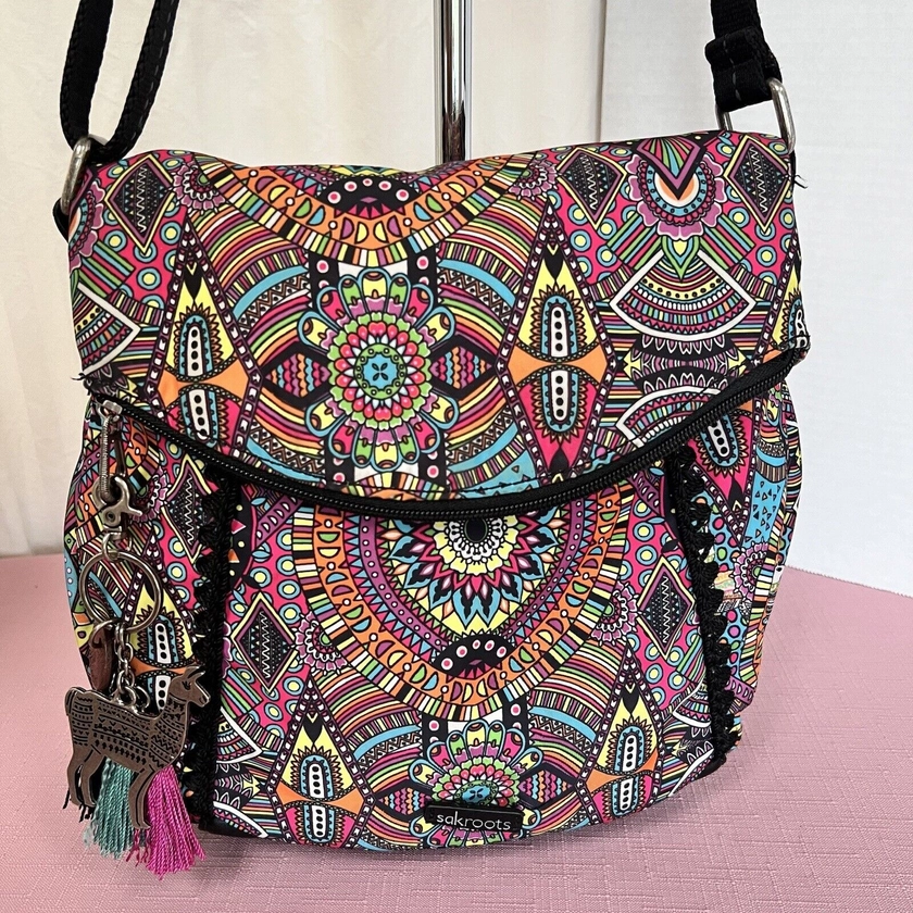 SAKROOTS Ecotwill Foldover Crossbody Bag Canvas Rainbow Wanderlust Llama Charm