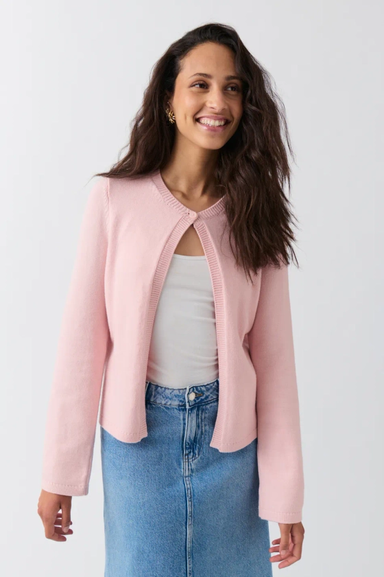 One button knit cardigan - Pink - Women - Gina Tricot