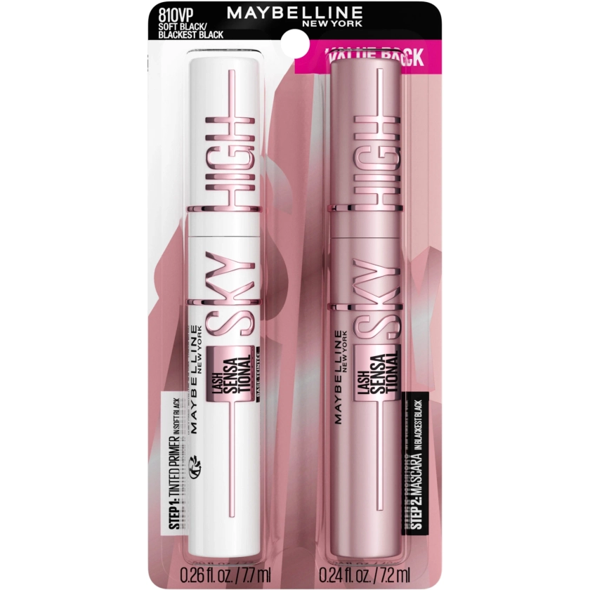 Maybelline Lash Kit de Máscara de Pestañas y Prebase con Color Sensational Sky High, el Negro Más Negro