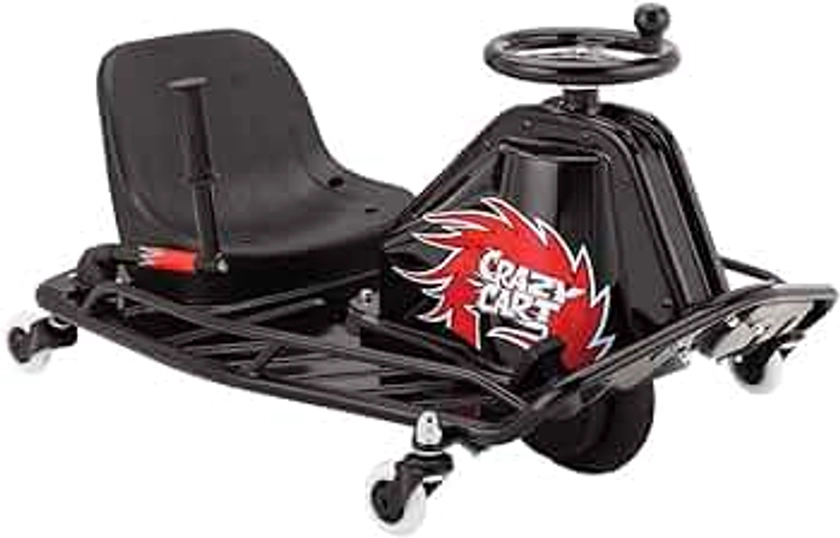 Razor Crazy Cart DLX - 24V Electric Drfting Go Kart - Enhanced Drift Bar, Brodie Knob Steering, Variable Speed, Up to 12 mph,Black/Red