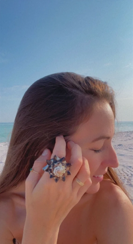 Spiky Seashell Ring, Chunky Carved Shell Ring, Mermaid Jewelry Coastal Beach Ocean Tropical