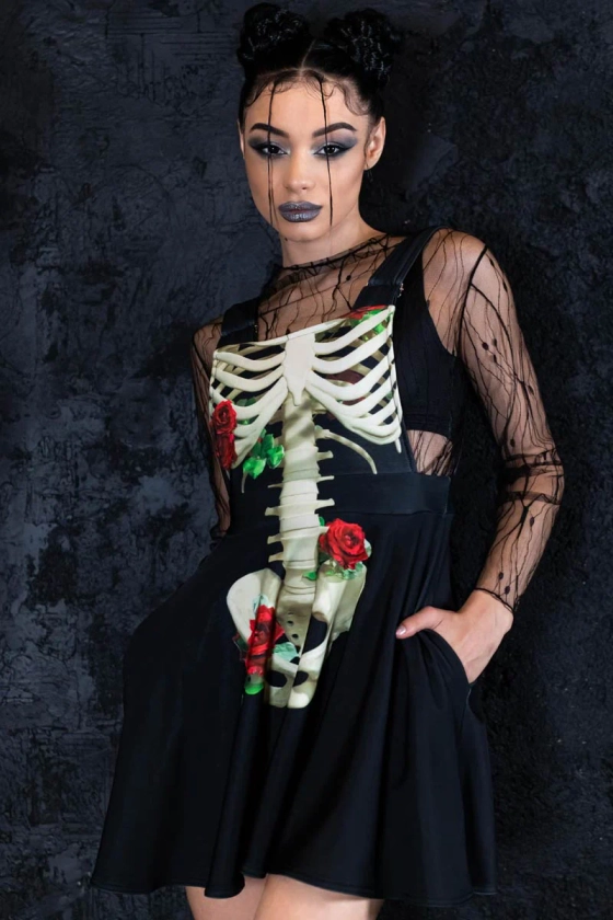 Skeleton & Roses Pinafore Dress