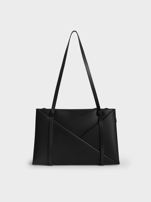 Noir Midori Geometric Tote Bag | CHARLES & KEITH