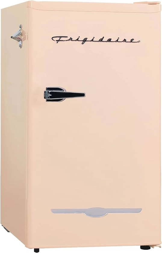 Frigidaire Retro Compact Fridge with Chiller, 3.2 cu ft Countertop Fridge with Built-In Bottle Opener, Compact Refrigerator for Office, Bedroom, Dorm Room or Cabin - 16.5"D x 19"W x 31"H (Coral)