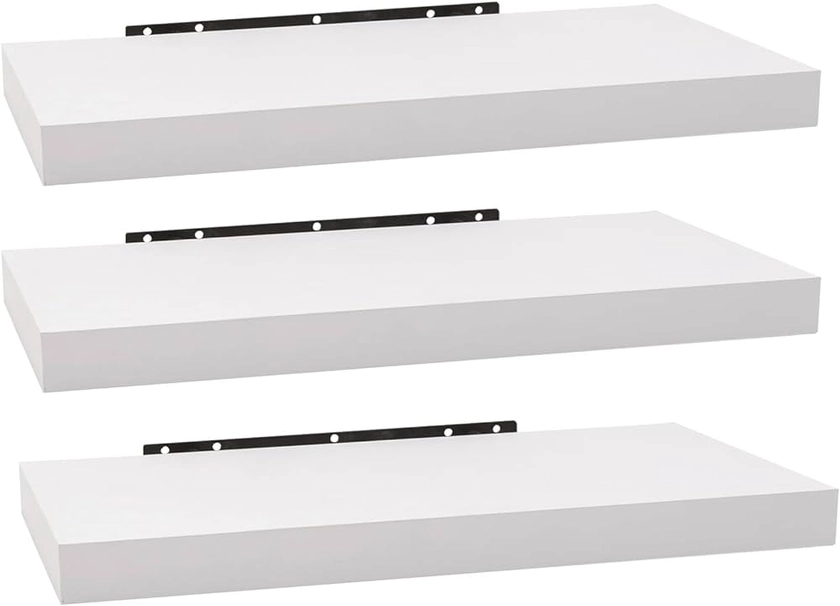 WOLTU Étagère Murale, Étagère Suspendue, Étagère Flottante en MDF, Lot de 3, Blanc, pour Salon, Cuisine, Chambre, Salle de Bain etc RG9372ws-3