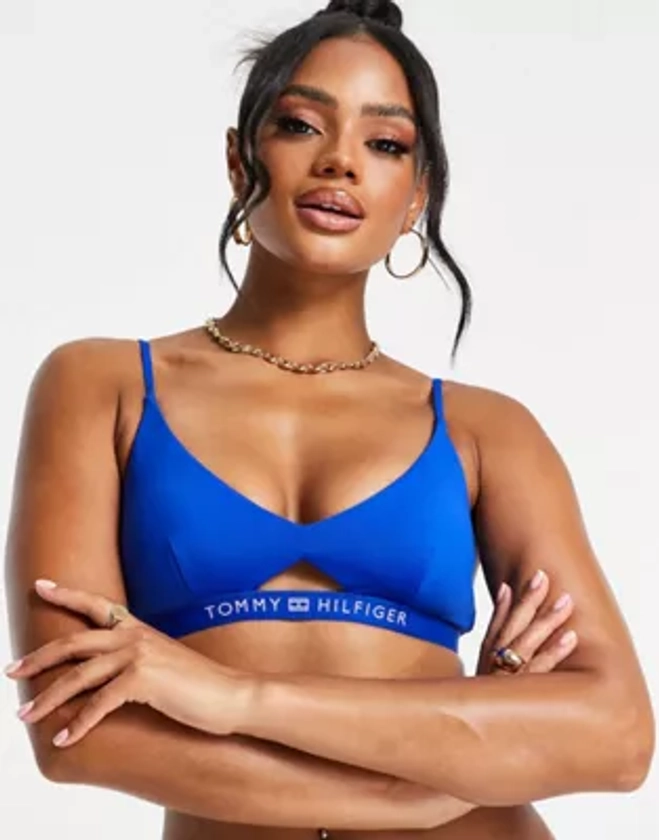 Tommy Hilfiger logo cut out crop bikini top in ultra blue  - NAVY | ASOS