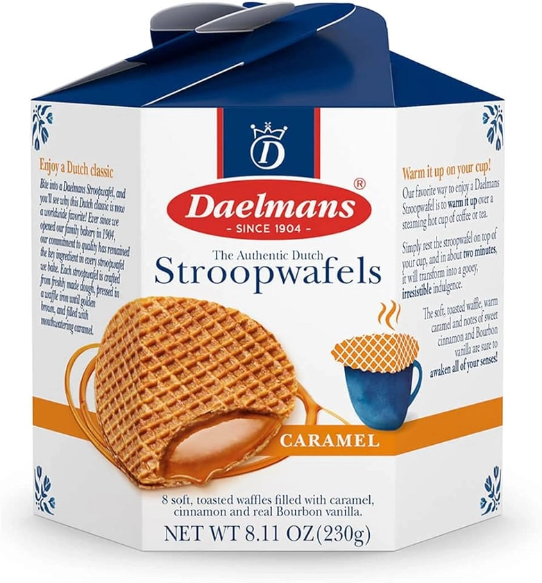Amazon.com: DAELMANS Stroopwafels, Dutch Waffles Soft Toasted, Caramel, Office Snack, Kosher Dairy, Authentic Made In Holland, 8 Stroopwafels Per Box, 1 Box, 8.11oz : Grocery & Gourmet Food