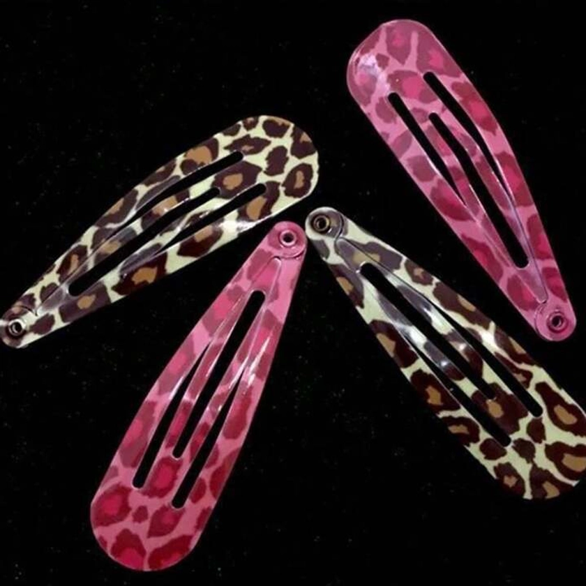 4 piezas de clips para cabello con estampado de leopardo, clips retro con estampado de caballo y BB, Accesorios para cabello al estilo Y2K para niñas