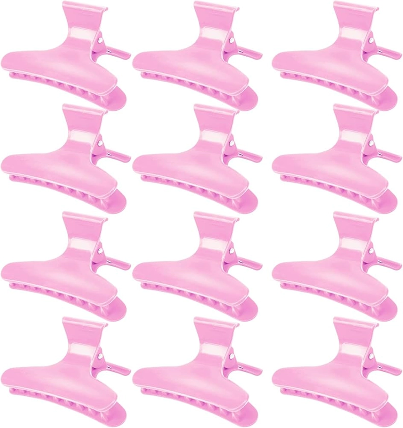 Ondder 12 Pack PInk Butterfly Hair Clamps Clips Hair Claw Clips Pro Salon Clip for Styling, Sectioning, Cutting, Coloring Hair Clips Hairdressing Salon Tool Hair Accessories for Women Girls